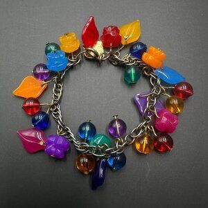 Vintage Fruit Salad Charm Bracelet Gold Tone Cha Cha Lucite Charms Sam & Libby